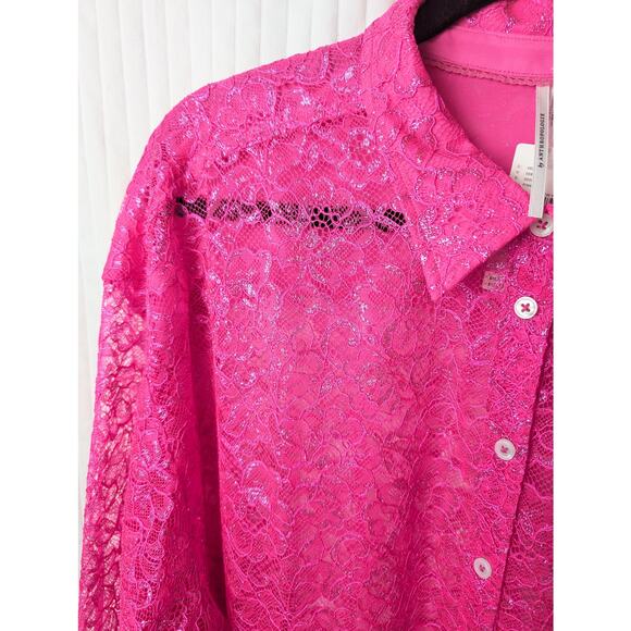 NWT Anthropologie Pink Metalic Lace Blouse XLP - Picture 6 of 10